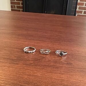 Set of 3 Delicate Silver Rings with Stones